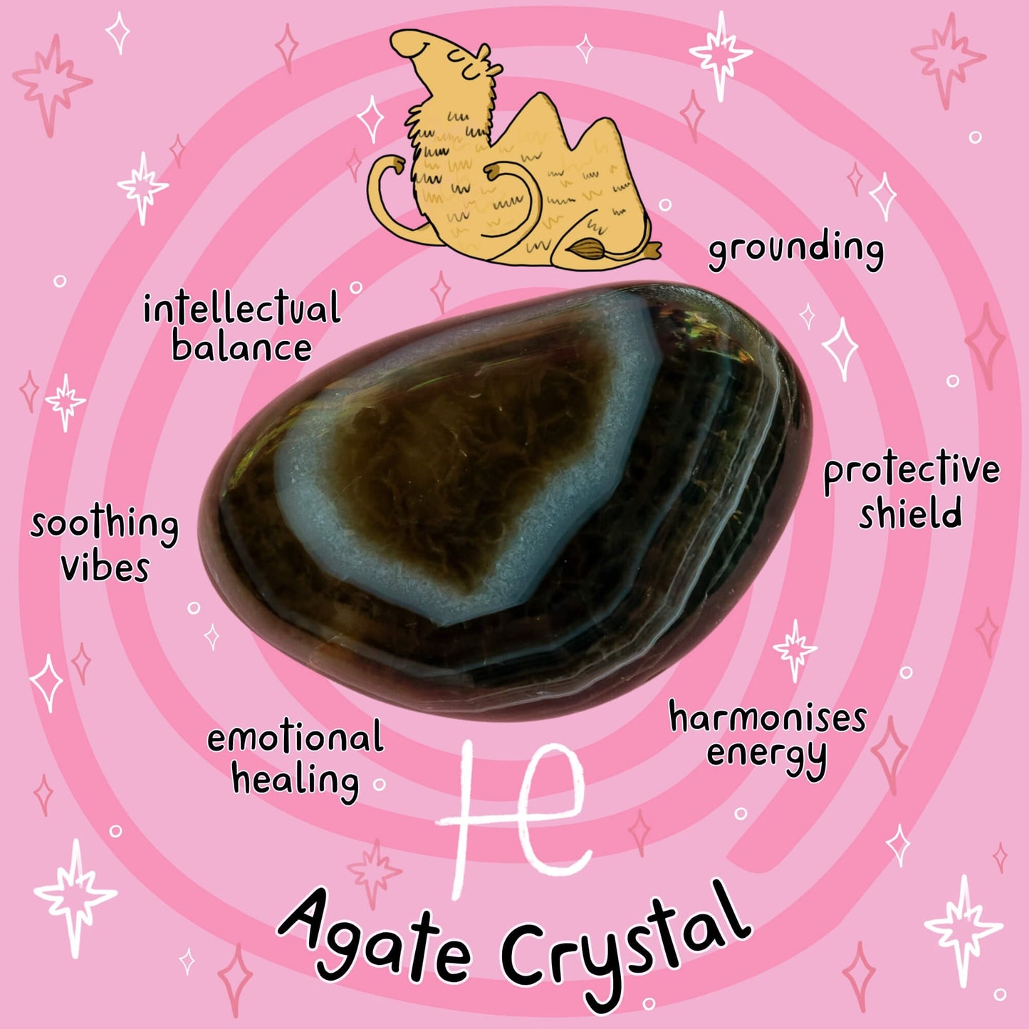 Agate Crystal by Happiness Enchanters, for grounding, intellectual balance, soothing vibes, and emotional healing. Harmonise your energy and spirit with our creative, nurturing practices.