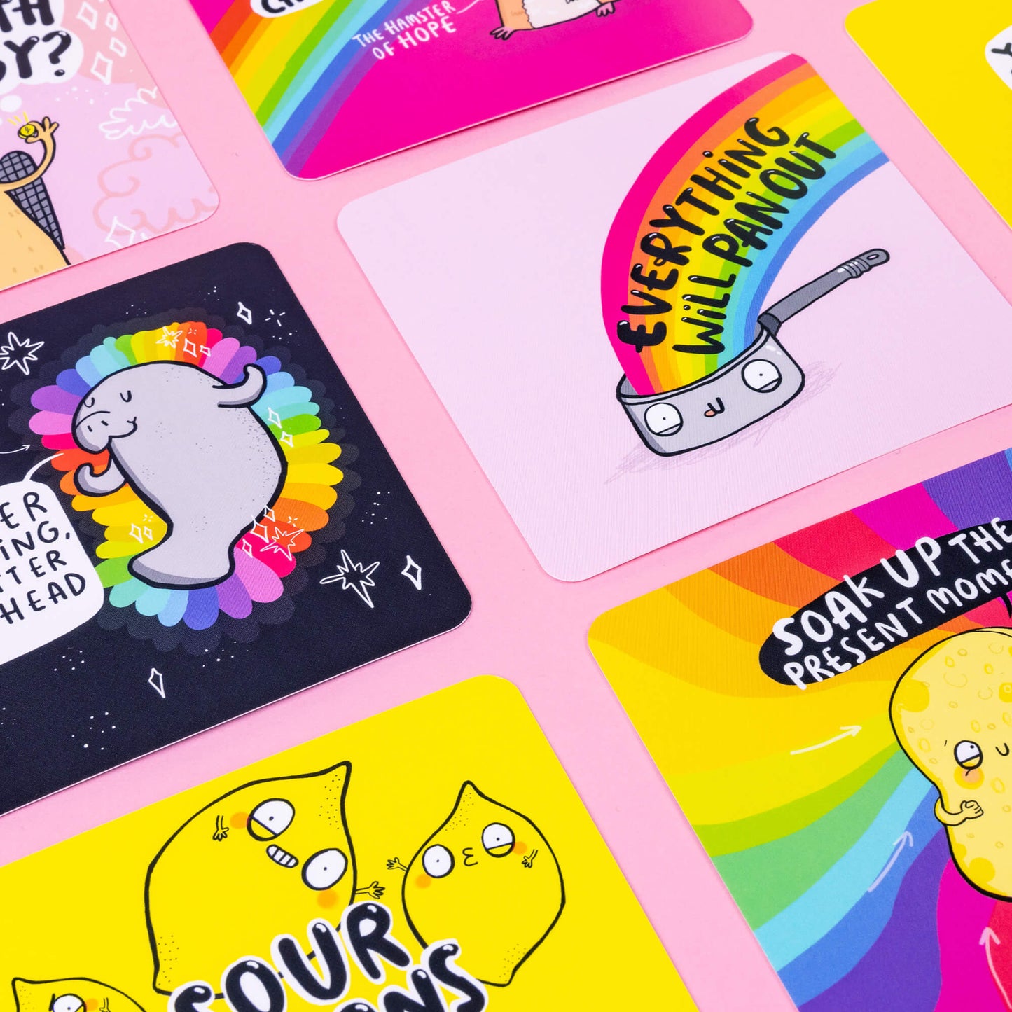 Happiness Enchanters Grow Your Deck, feel-good top up deck of 10 rainbow oracle cards to add to your pack. Designed and printed in the UK by Katie Abey and Angela Sandland.