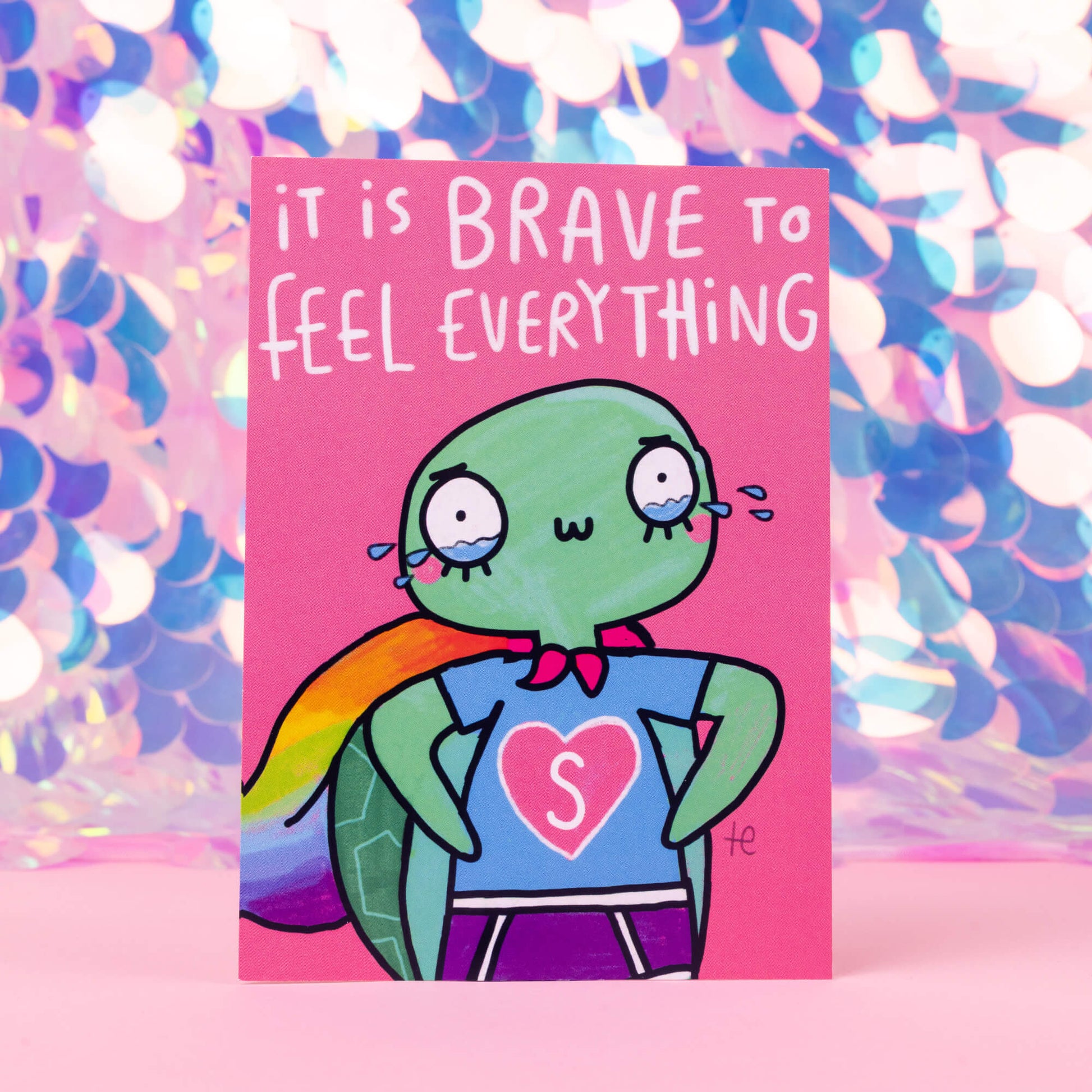 It is brace to feel everything turtle postcard illustrated by Katie Abey